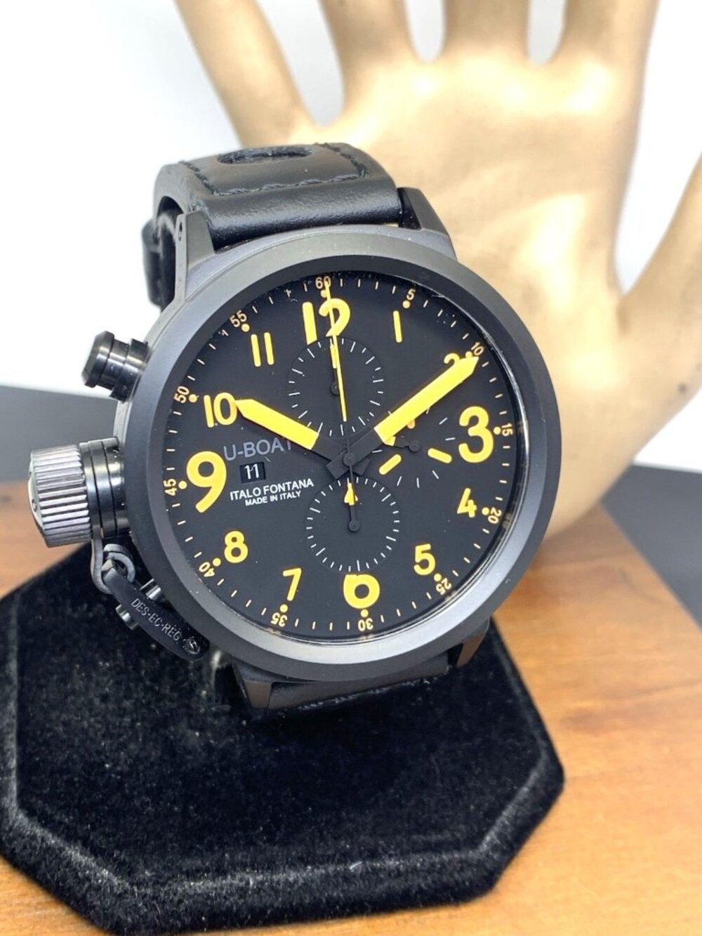 U-Boat Men's Watch Flightdeck Lefty Chronograph Automatic Black Leather 50mm